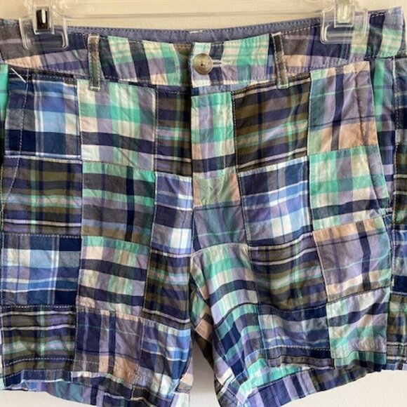 L L BEAN Favorite Fit Blue Purple Madras Patchwork Plaid Shorts 4 - Picture 7 of 15